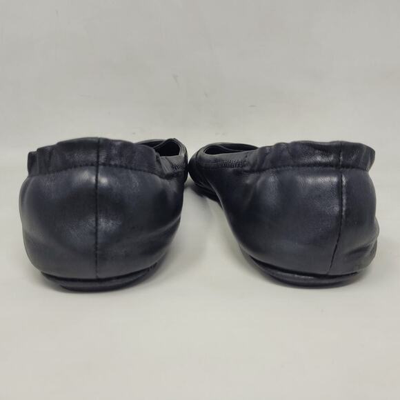 Tory Burch Flats Womens 7M Black Leather Minnie Ballet Comfort Double T Sip On - Picture 7 of 13